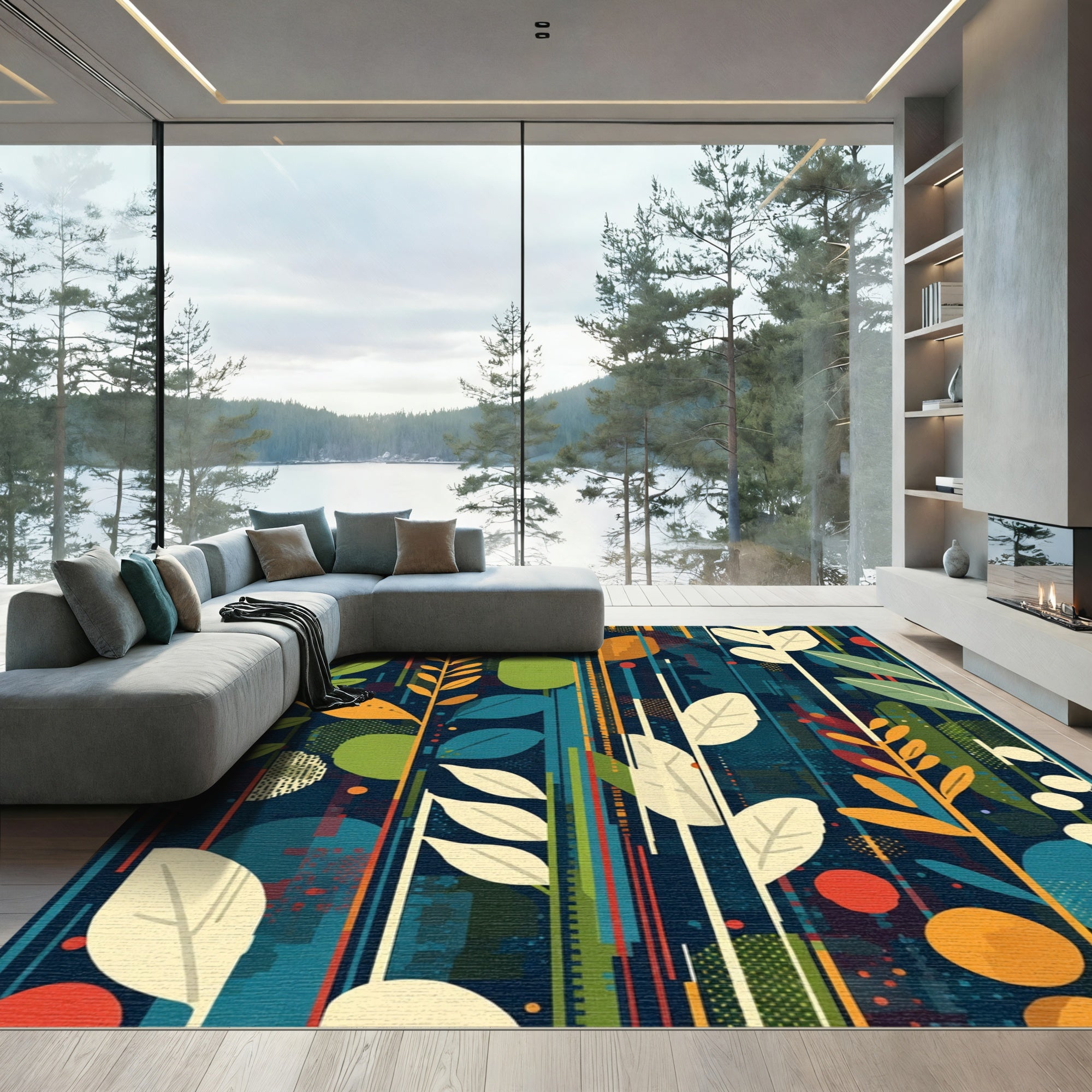 Abstract Botanical Vertical Stripe Rug