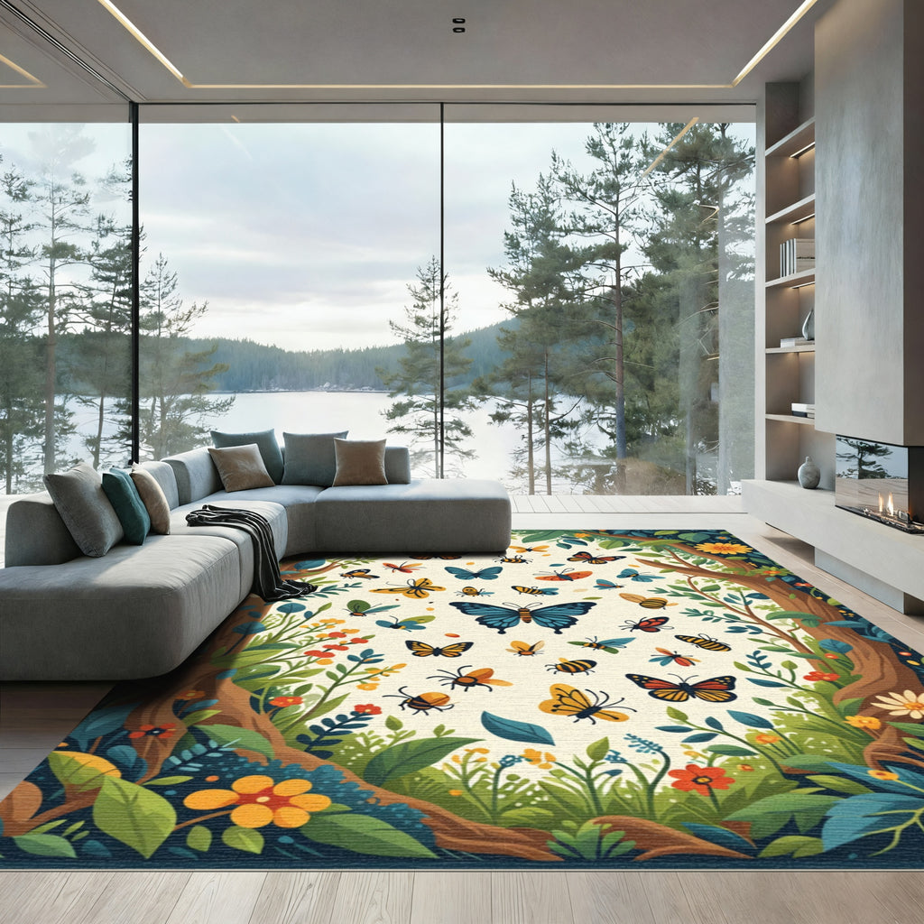 Enchanting Butterfly Woodland Garden Rug