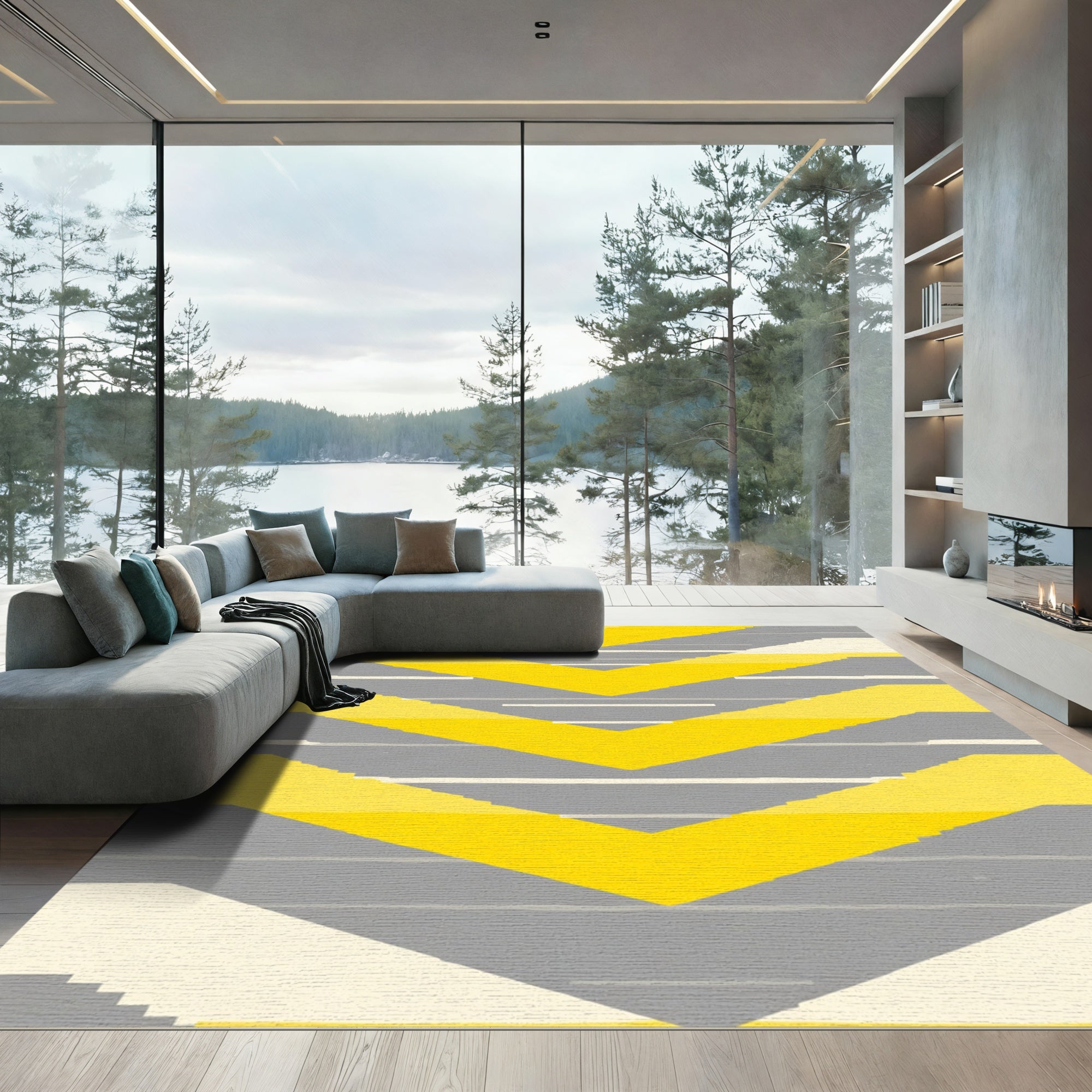 Yellow Gray Chevron Stripe Rug