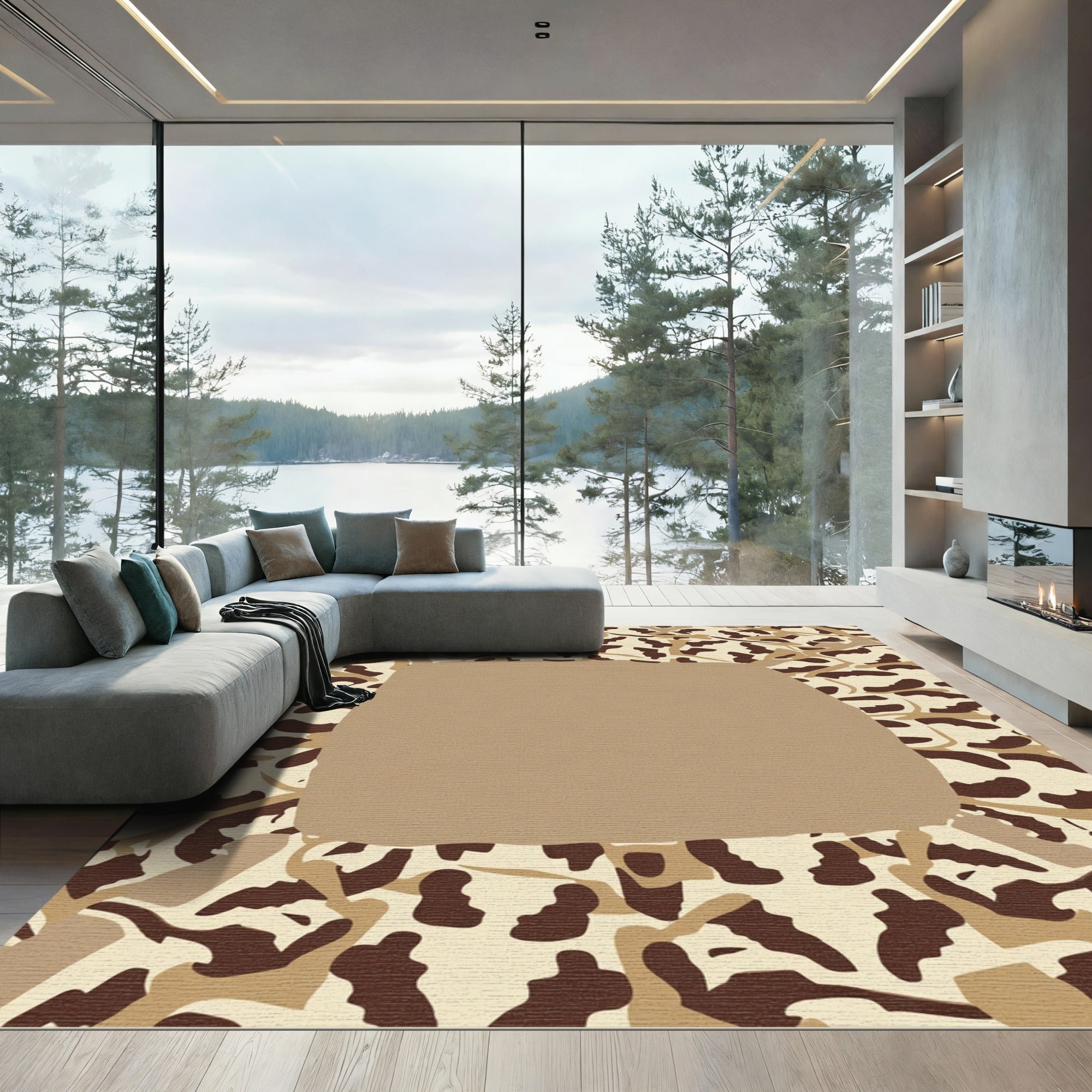 Earthy Camo Abstract Border Rug