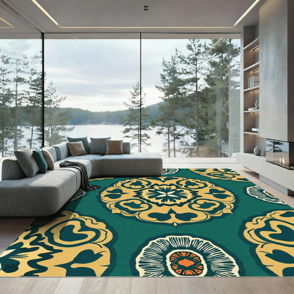 Emerald Teal Gold Medallion Radiance Rug