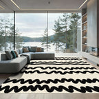 Black Wavy Stripe Abstract Rug