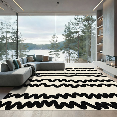 Black Wavy Stripe Abstract Rug