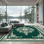 Deep Emerald Traditional Scroll Medallion Rug