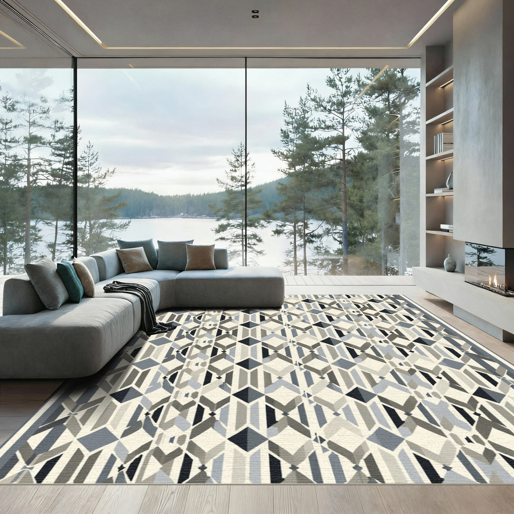Geometric Diamond Inlay Slate Rug