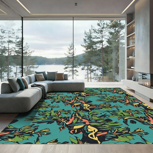 Bold Emerald Abstract Tropical Foliage Rug