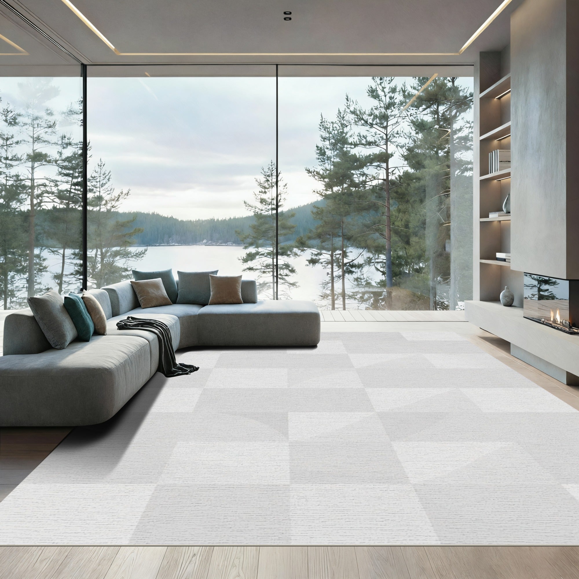 Subtle Geometric Gray and White Tiles Rug