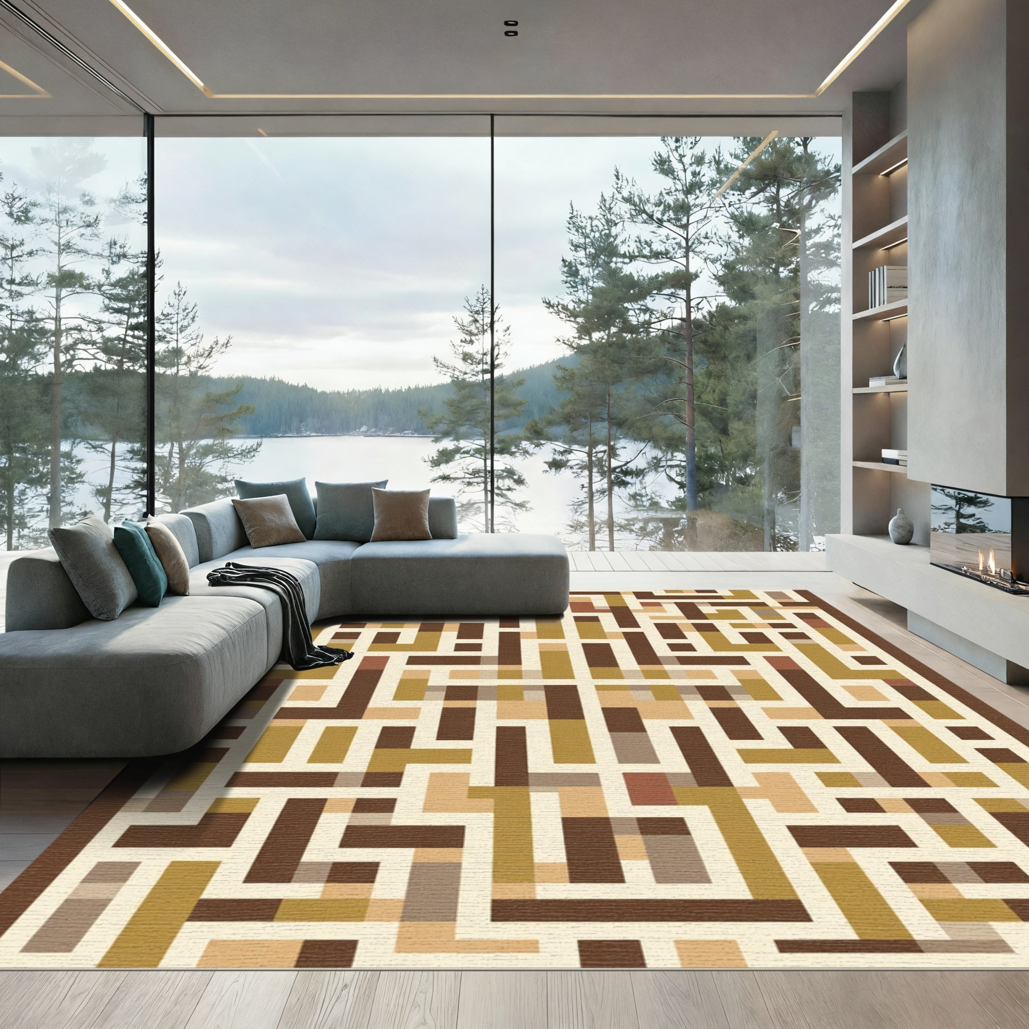 Geometric Labyrinth Warm Neutral Palette Rug