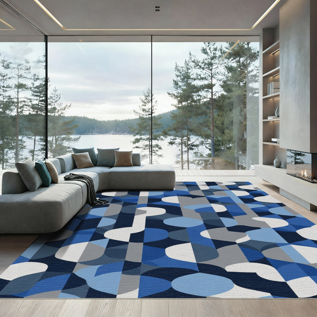 Geometric Blue and Gray Abstract Forms Rug