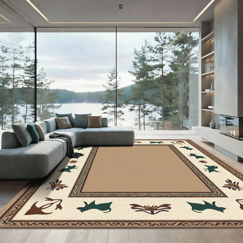 Animal Silhouette Beige Botanical Frame Rug