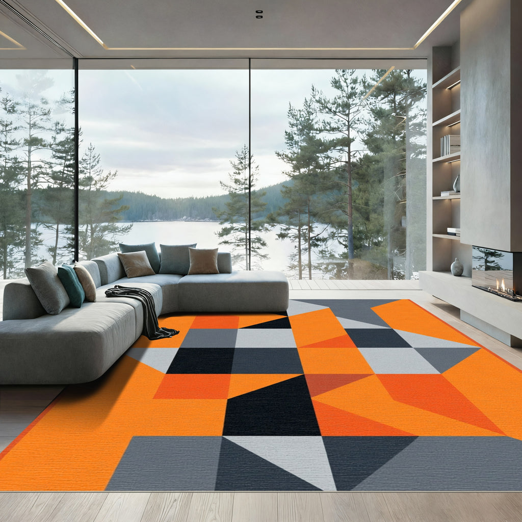 Bold Geometric Orange Abstract Rug
