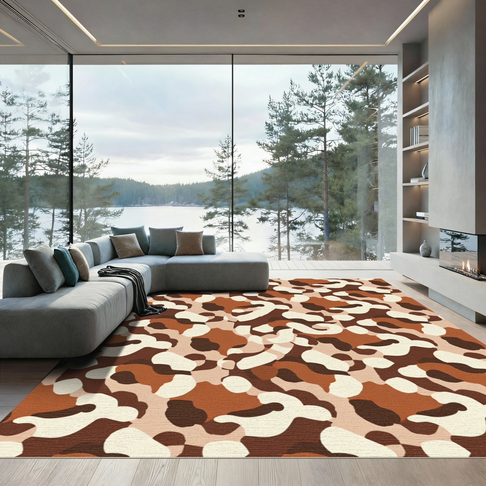 Earthy Brown Camouflage Abstract Flow Rug