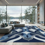 Deep Blue Geometric Quatrefoil Rug
