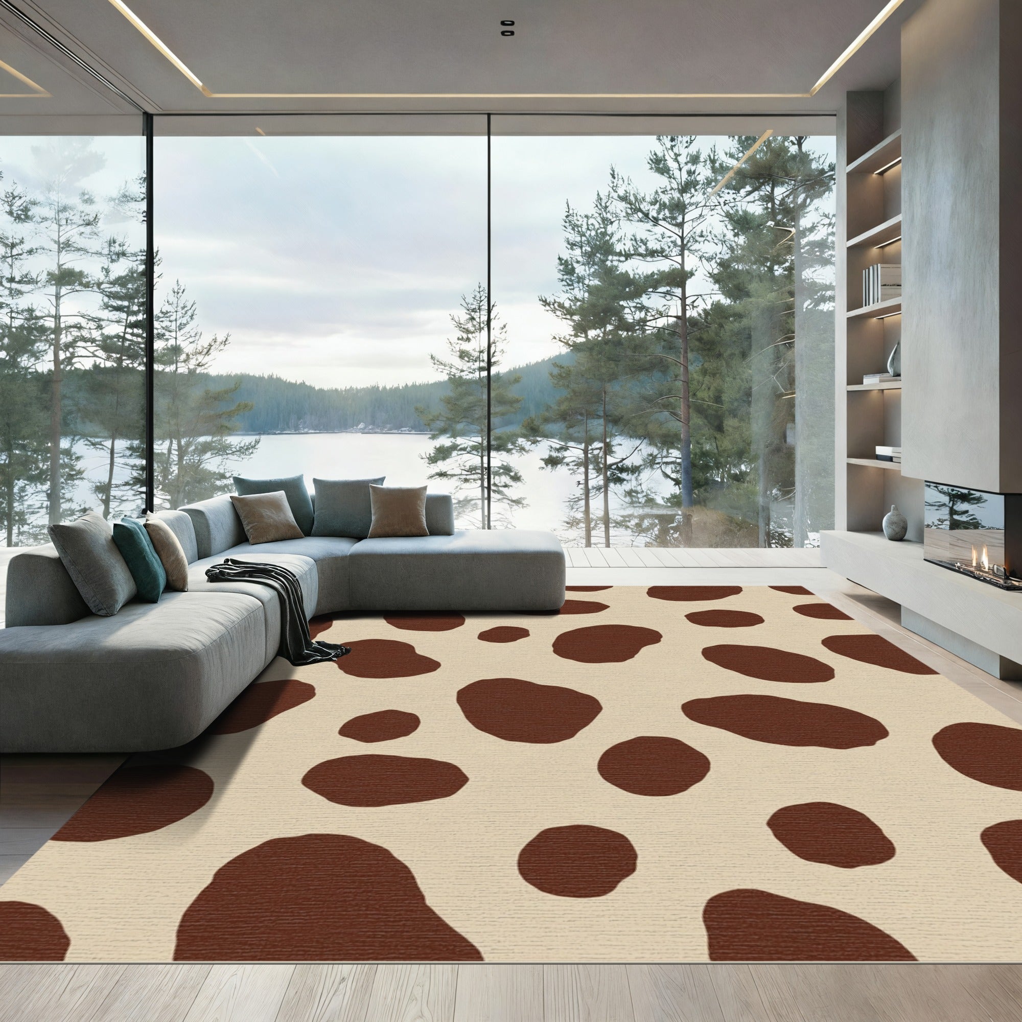 Brown Spotty Contemporary Contemporary Rug
