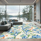 Blues greens and orange floral stems Rug