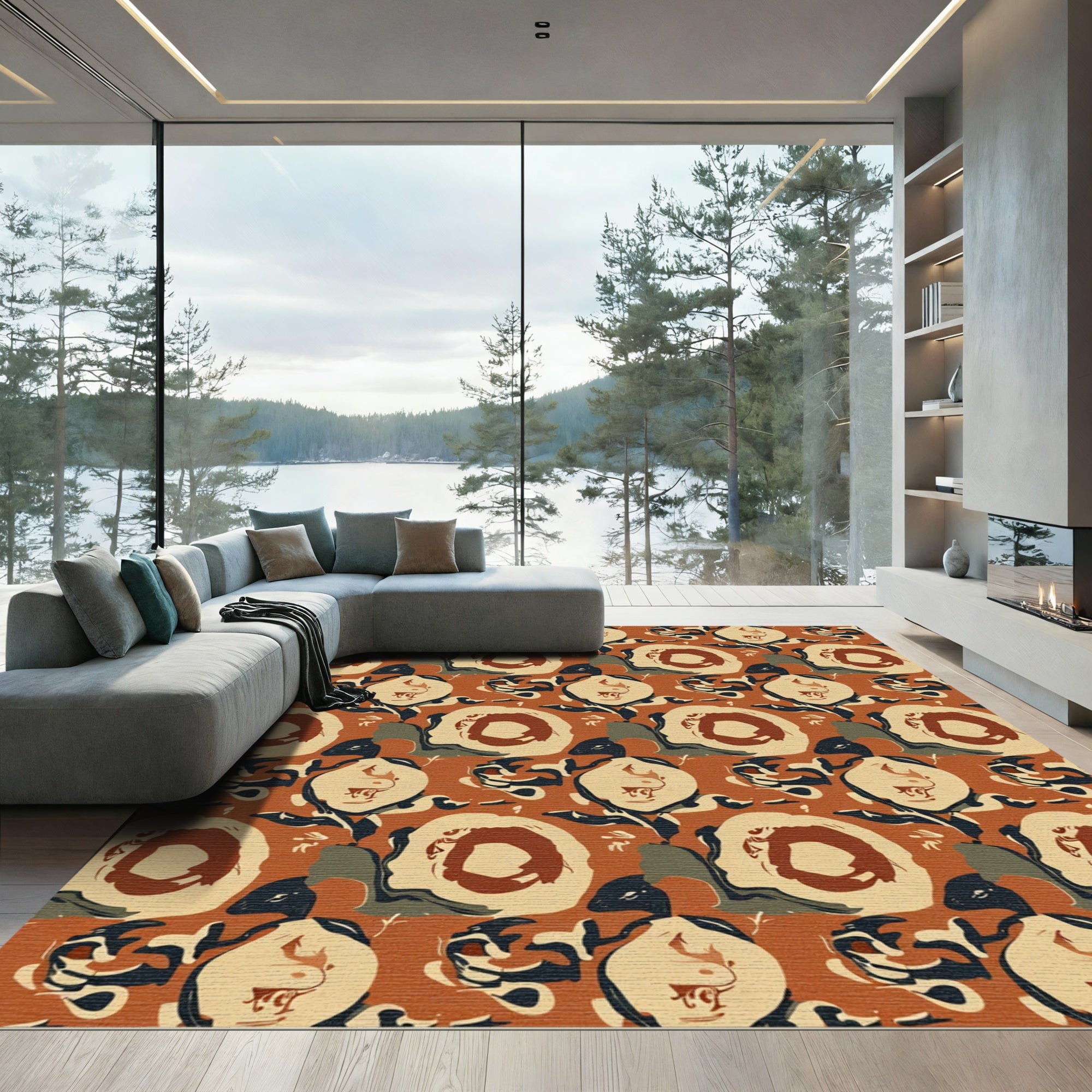 Earthy Abstract Floral Figures Rug