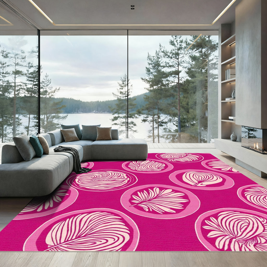 Pink Circles Abstract Botanical Ripples Rug