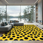 Bright Yellow Black Scattered Circles Rug