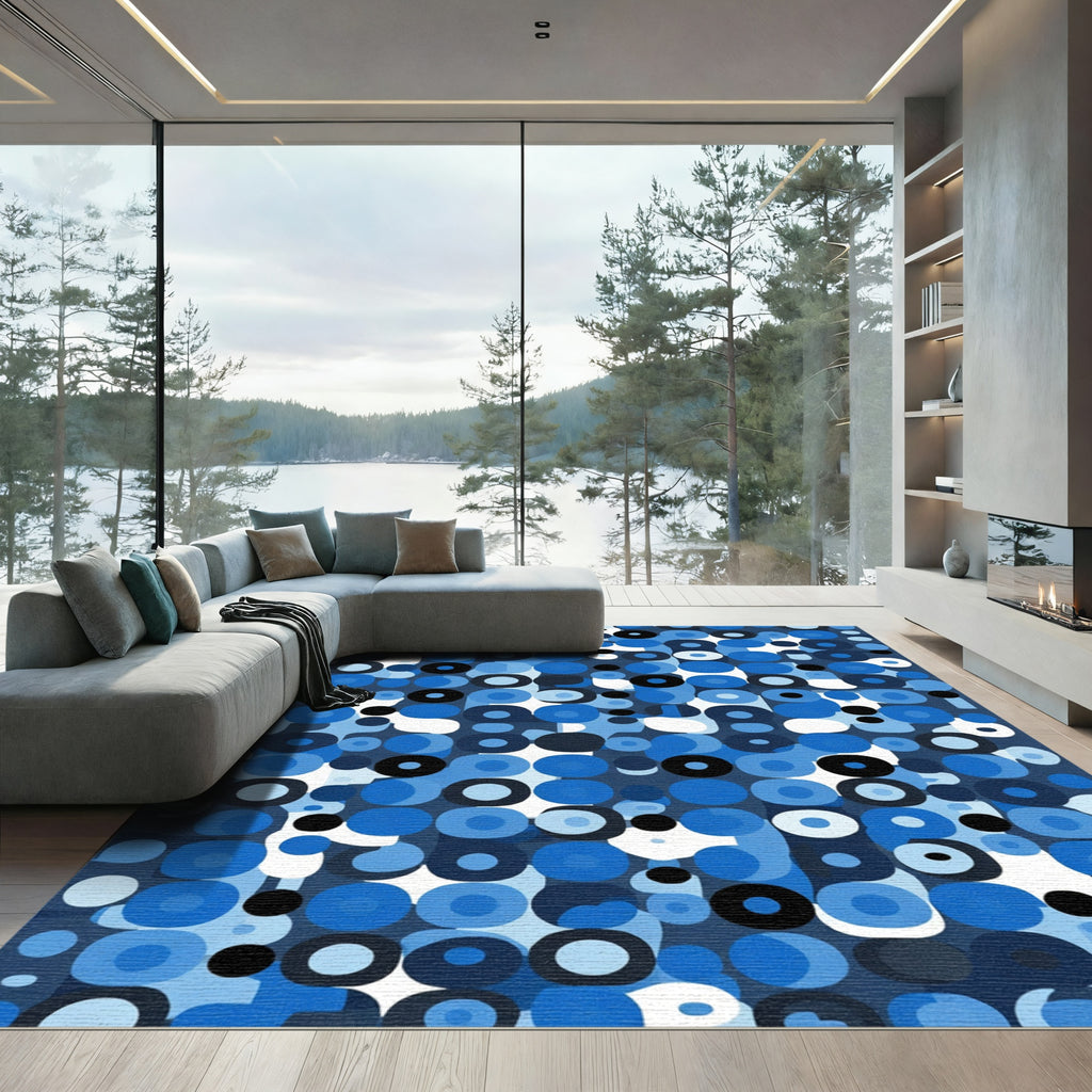 Deep Blue Rounded Geometric Mosaic Rug