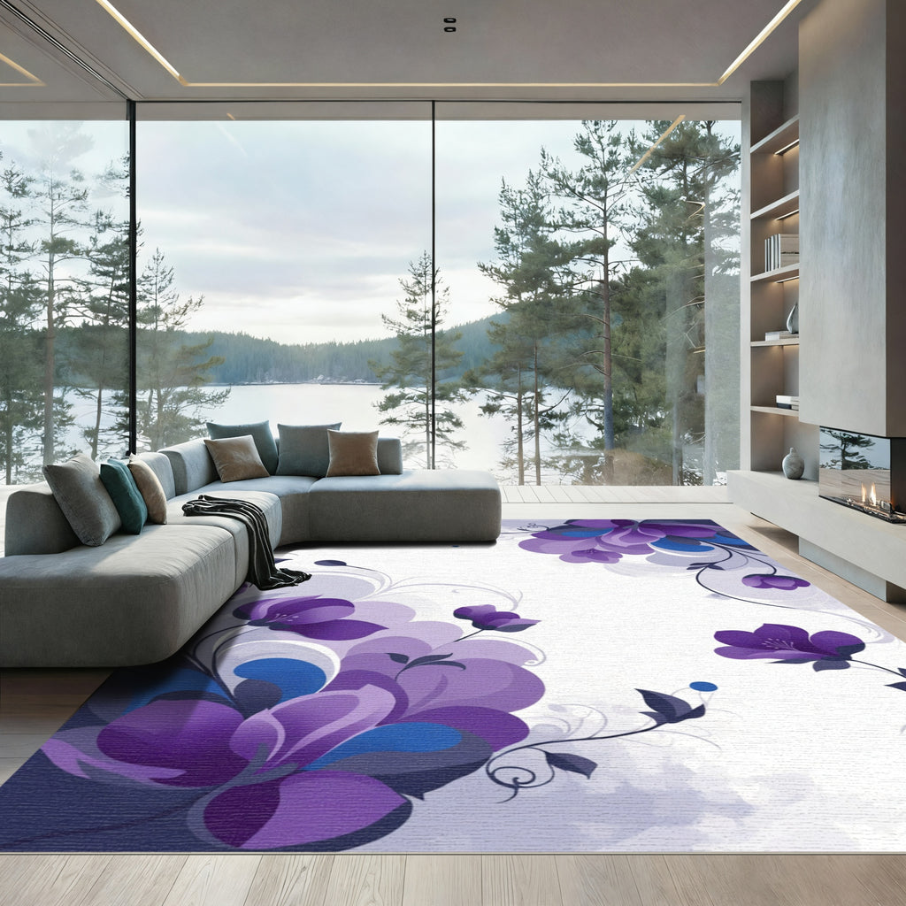 Vibrant Purple Floral Swirl Garden Rug