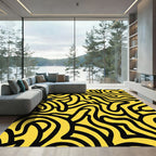 Bold Yellow Black Abstract Swirls Rug