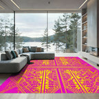 Vibrant Pink Gold Geometric Maze Rug