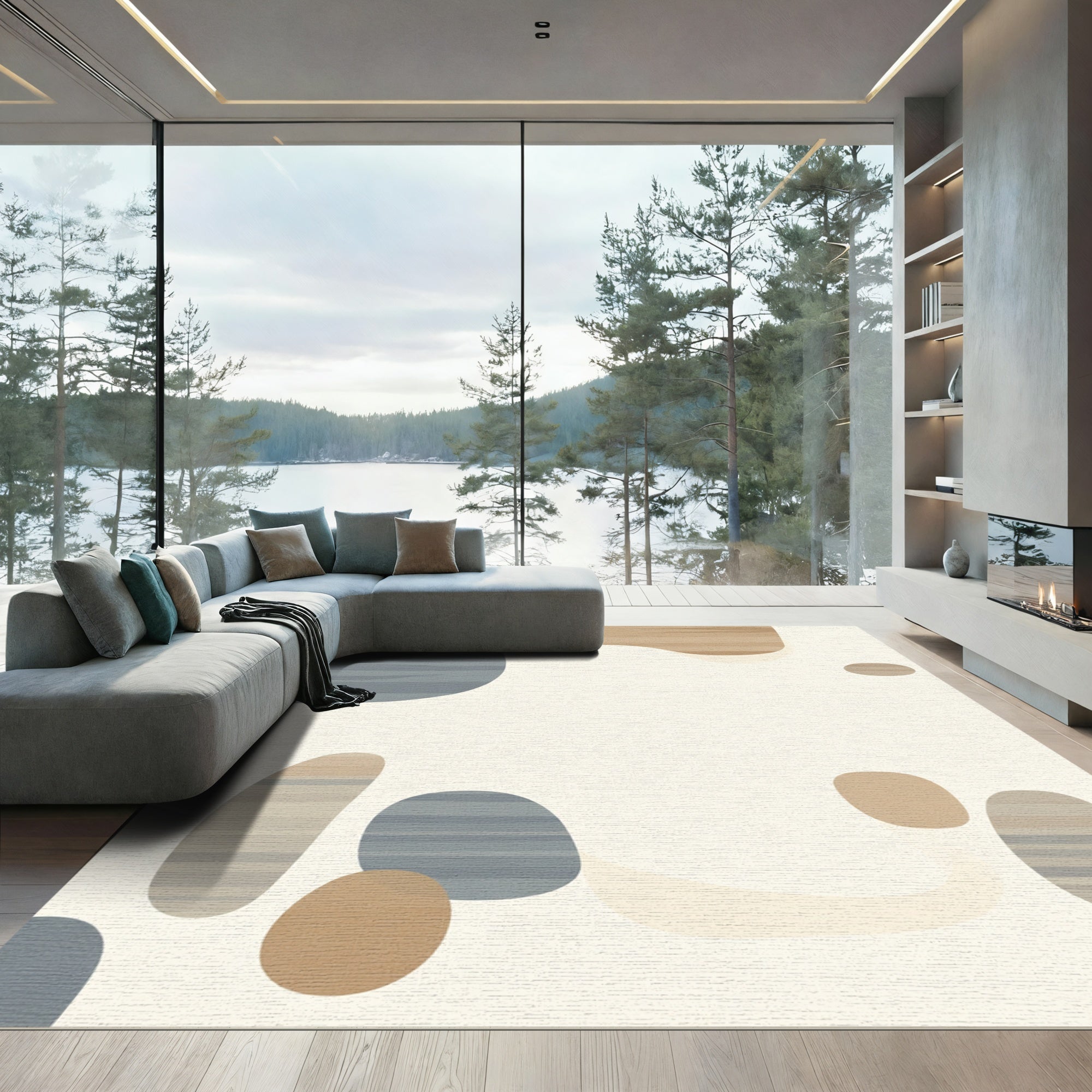 Abstract Warm Earthy Tone Pebble Rug