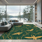 Deep Teal Golden Vine Botanical Rug