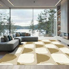 Neutral Abstract Checkered Mid Century Rug