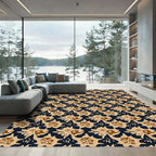 Brown Floral Beige Dark Blue Repeating Rug