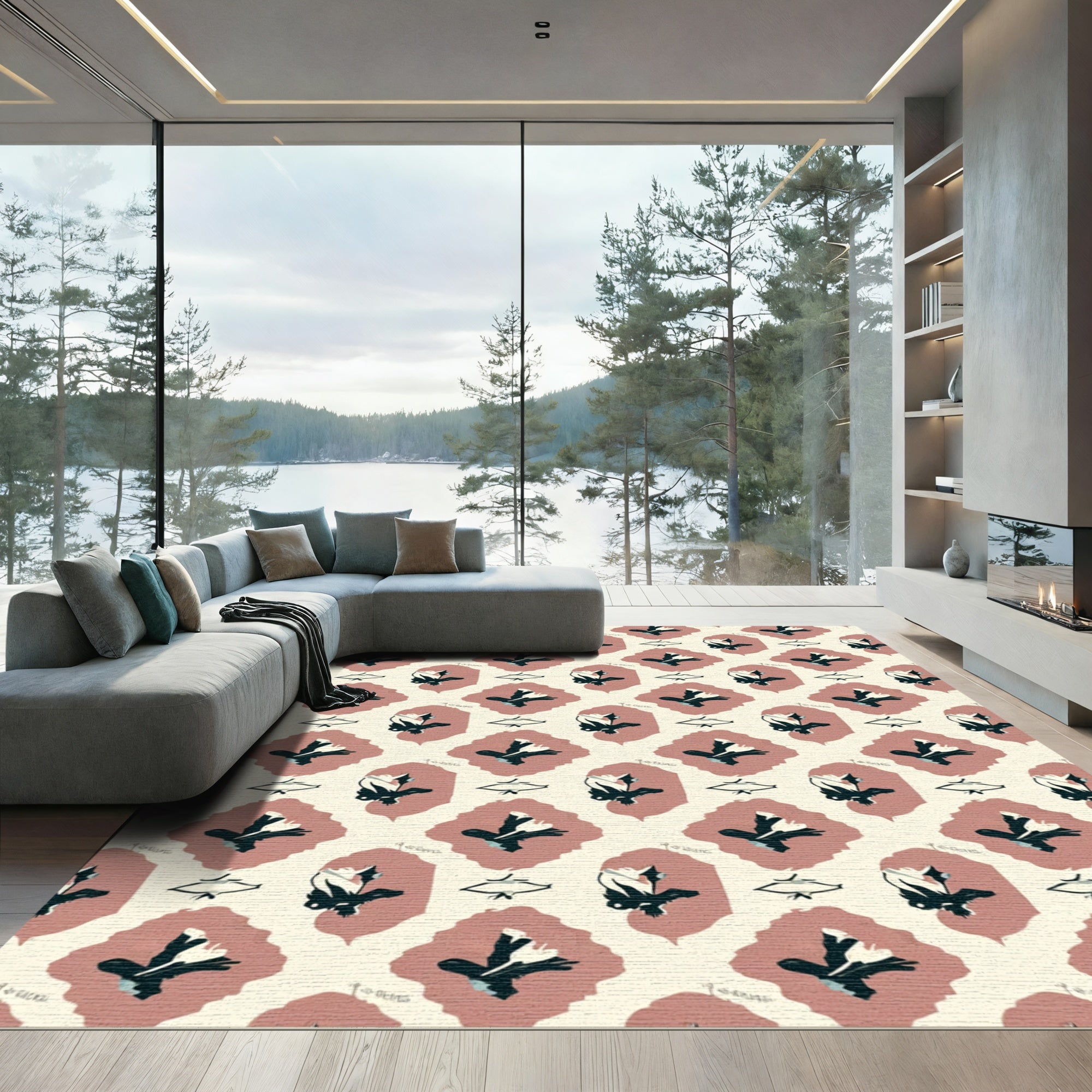 Rose Diamond Floral Abstract Rug