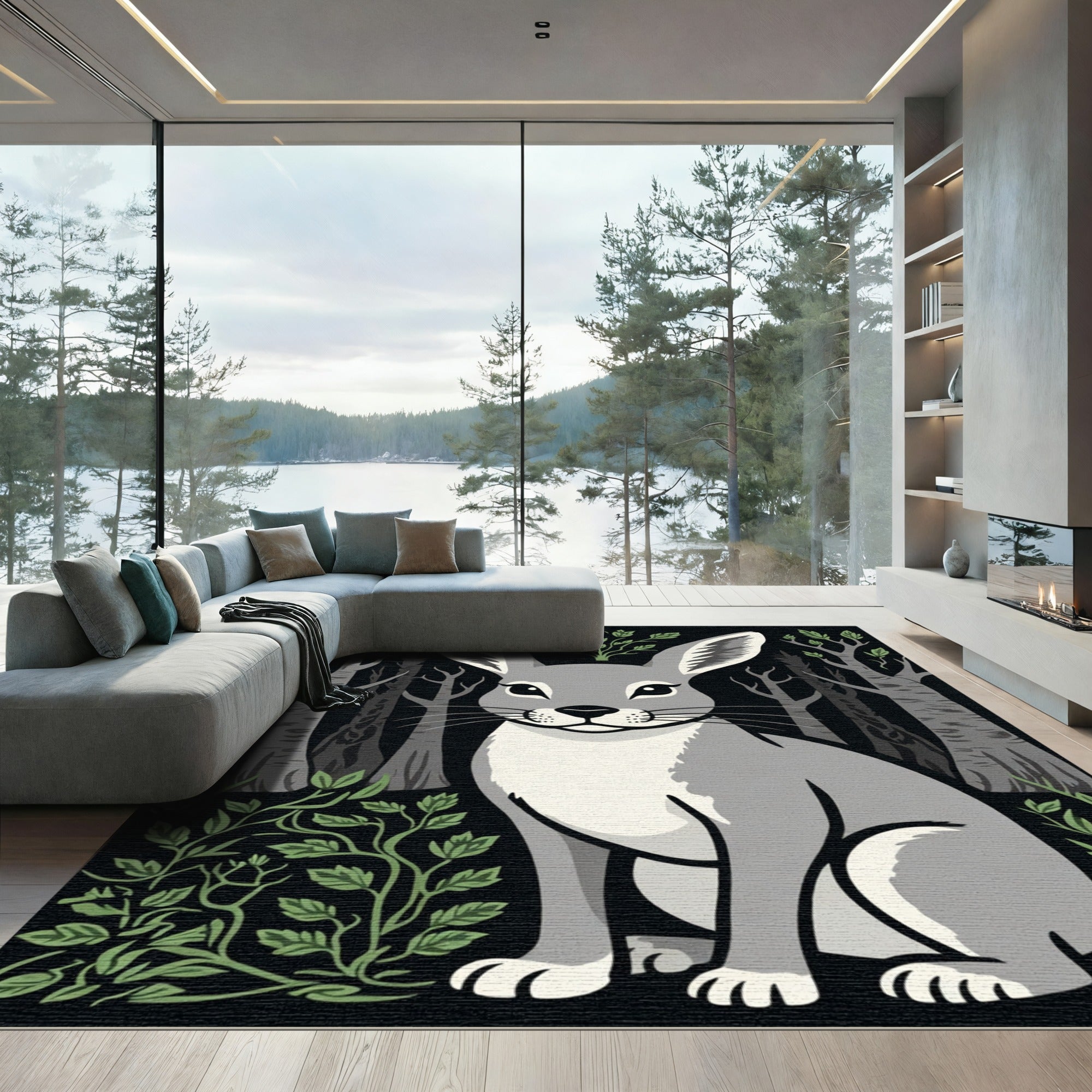 Gray Hare Woodland Grove Composition Rug