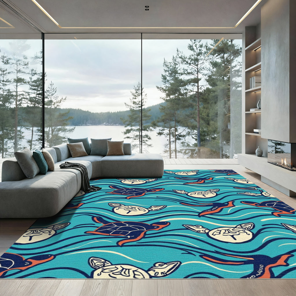 Blue Turtle Ocean Waves Rug