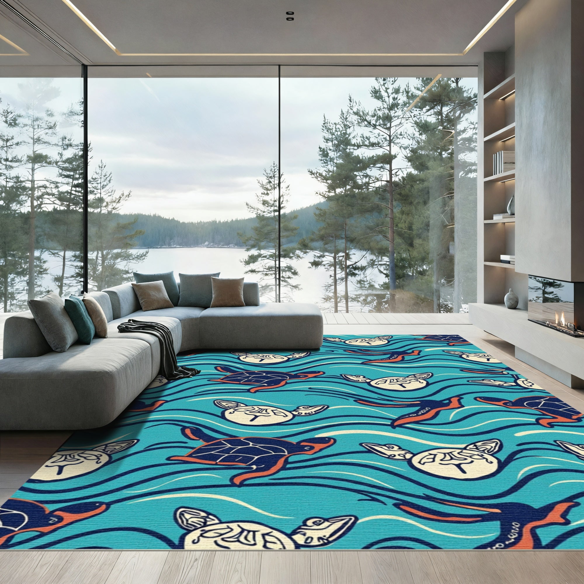 Blue Turtle Ocean Waves Rug