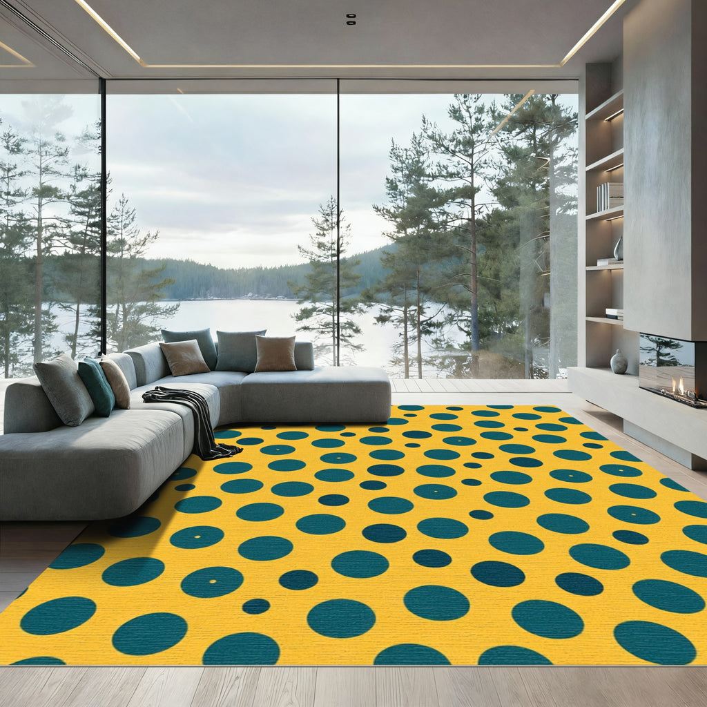 Golden Teal Polka Dot Scatter Rug