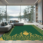 Emerald Green Golden Floral Crest Rug