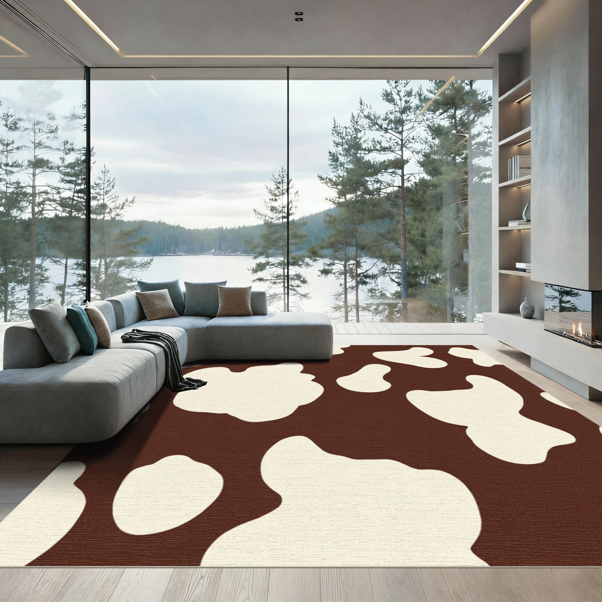 Brown White Blotchy Spots Rug