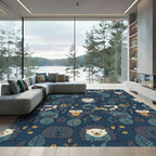 Woodland Creatures Navy Forest Scene Rug