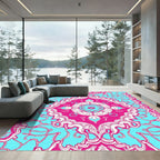 Fuchsia Teal Abstract Floral Medallion Rug