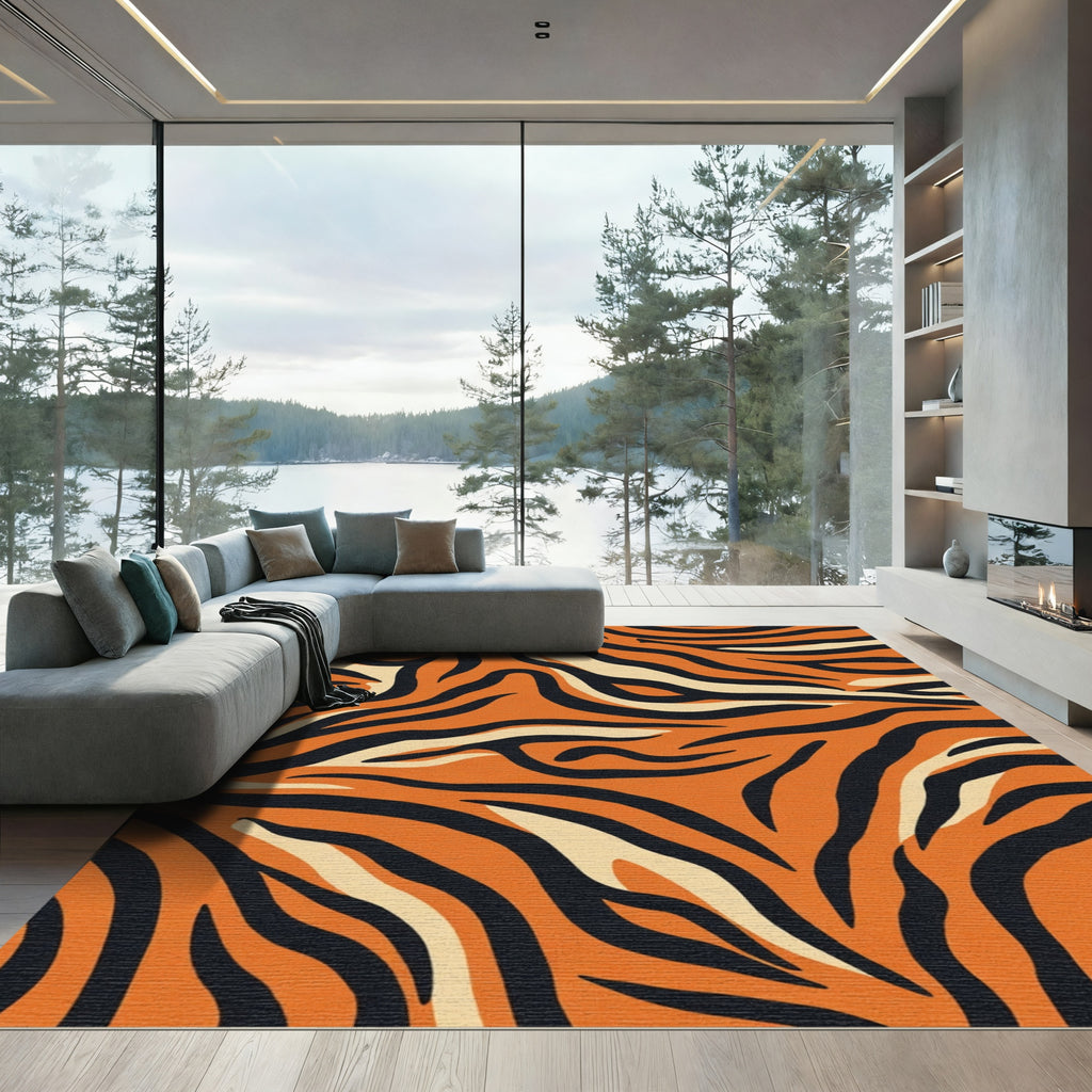 Fierce Orange Black Animal Fur Rug