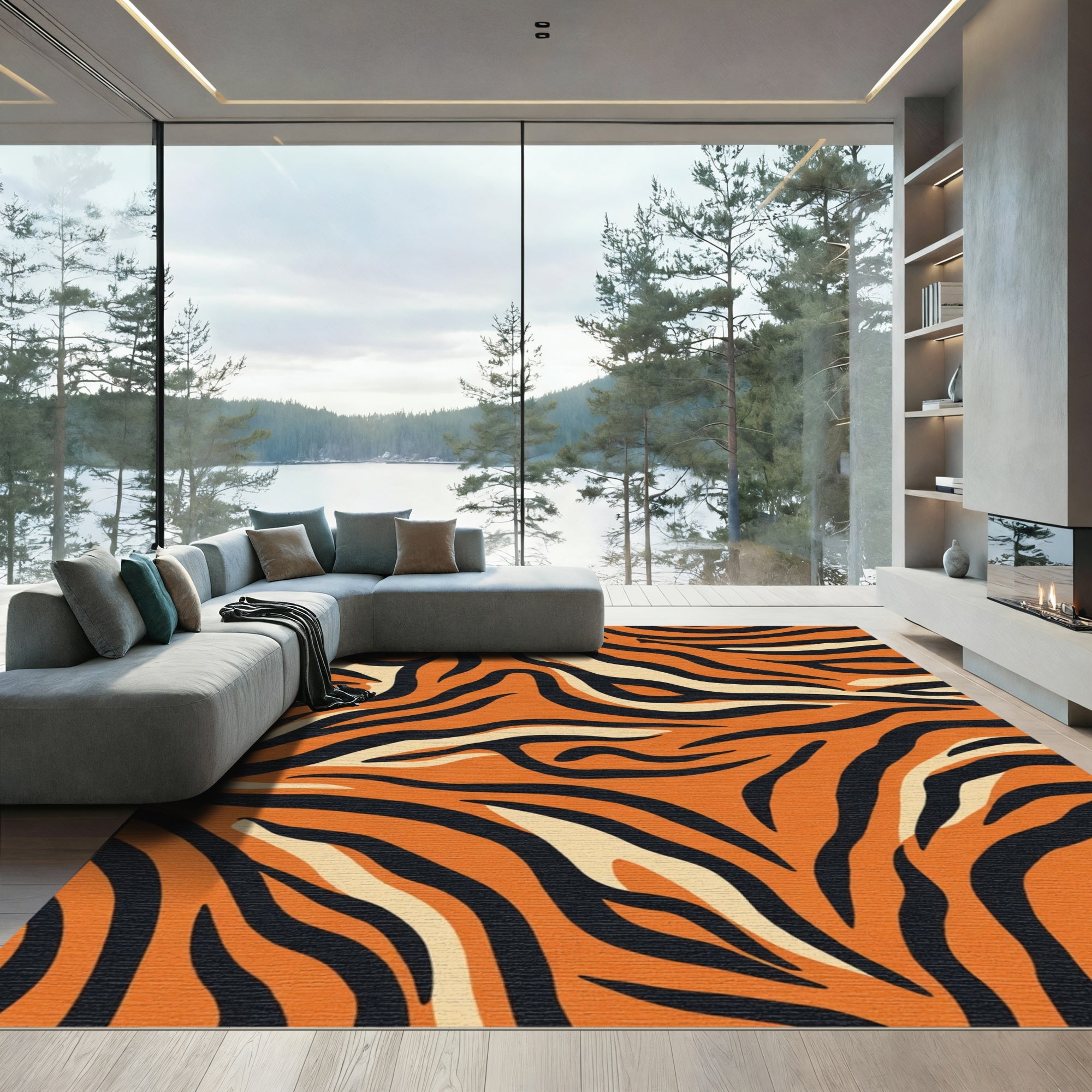 Fierce Orange Black Animal Fur Rug