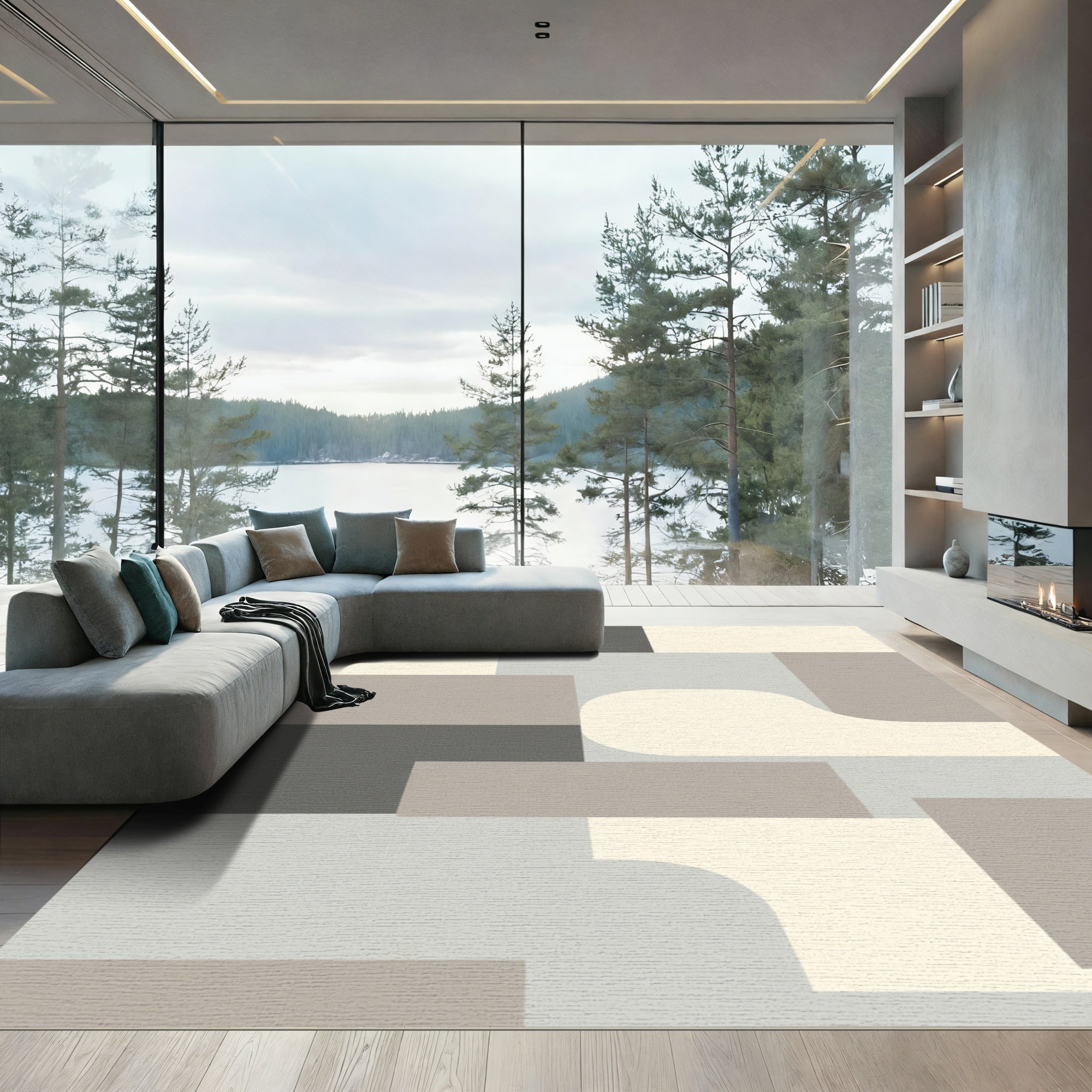 Neutral Geometric Abstraction Rectangles Curves Rug