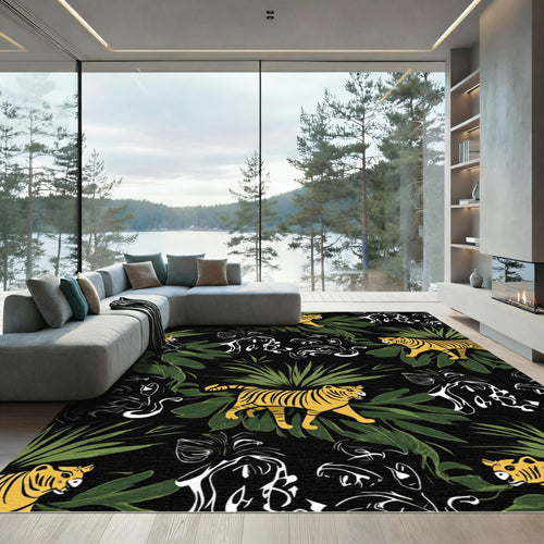 Bold Golden Tiger Foliage Collage Rug