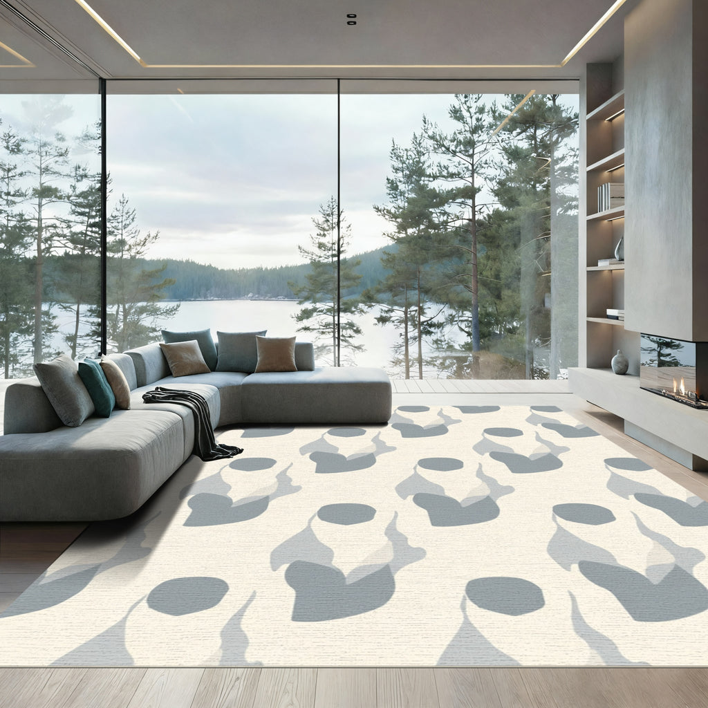 Soft Cream Blue Abstract Organic Rug