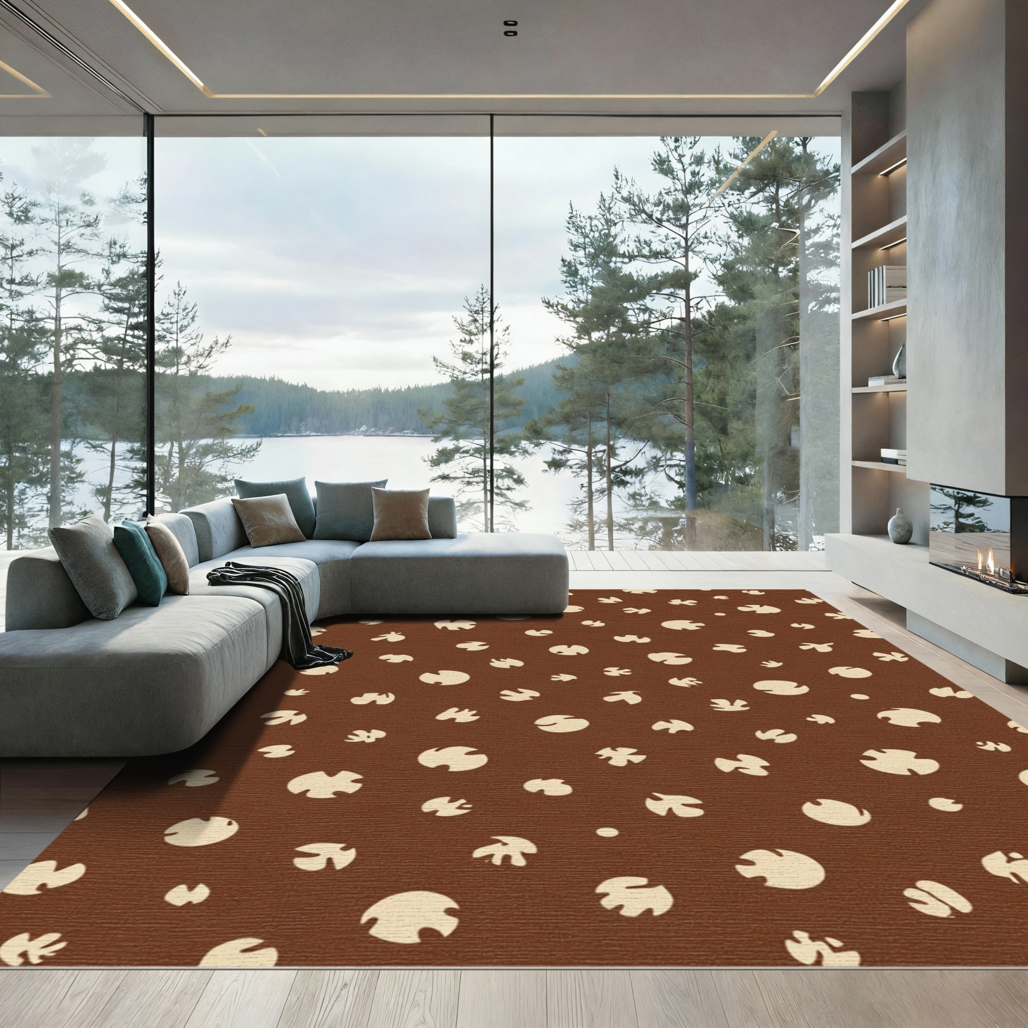 Brown Tan Scattered Abstract Spots Rug