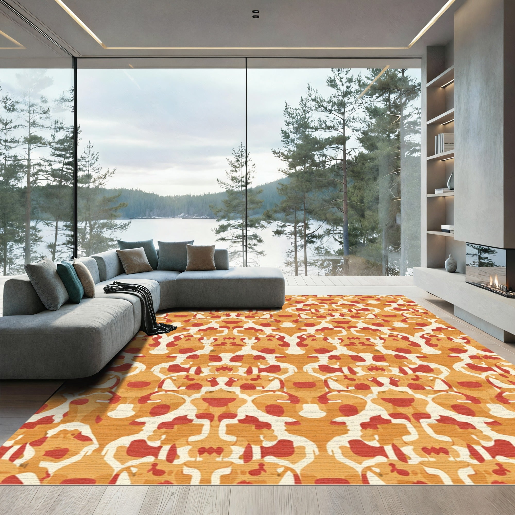 Warm Ochre Red Organic Mosaic Rug