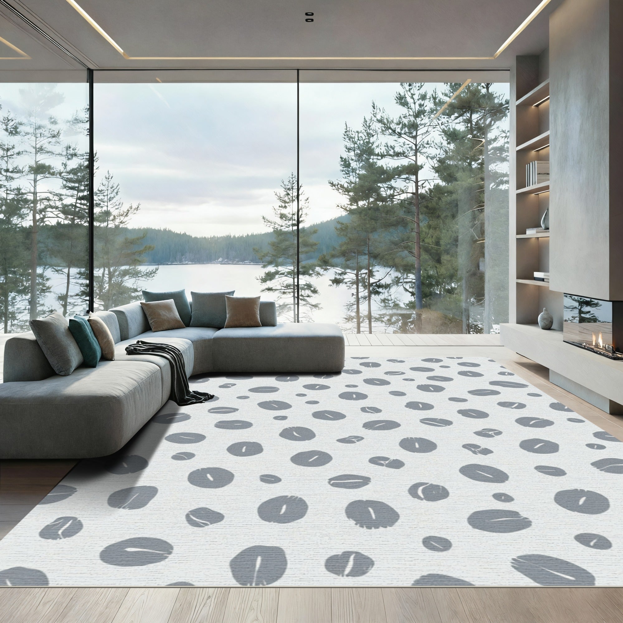 Gray Abstract Oval Spotting Rug