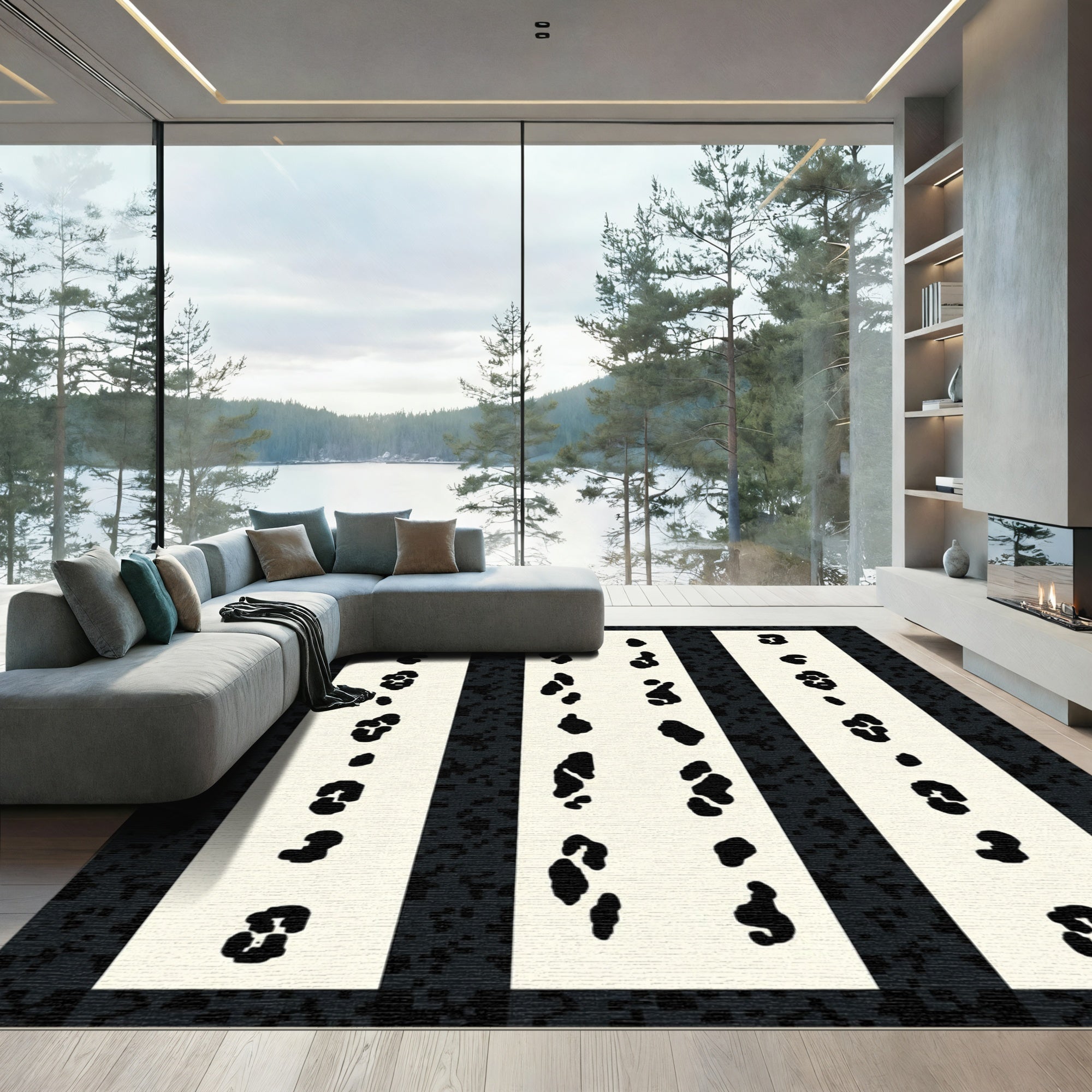 Cream And Black Natural Spots Rug