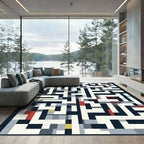 Modern Geometric Labyrinth Navy Cream Rug