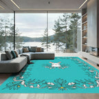 Whimsical White Rabbit Floral Border Rug